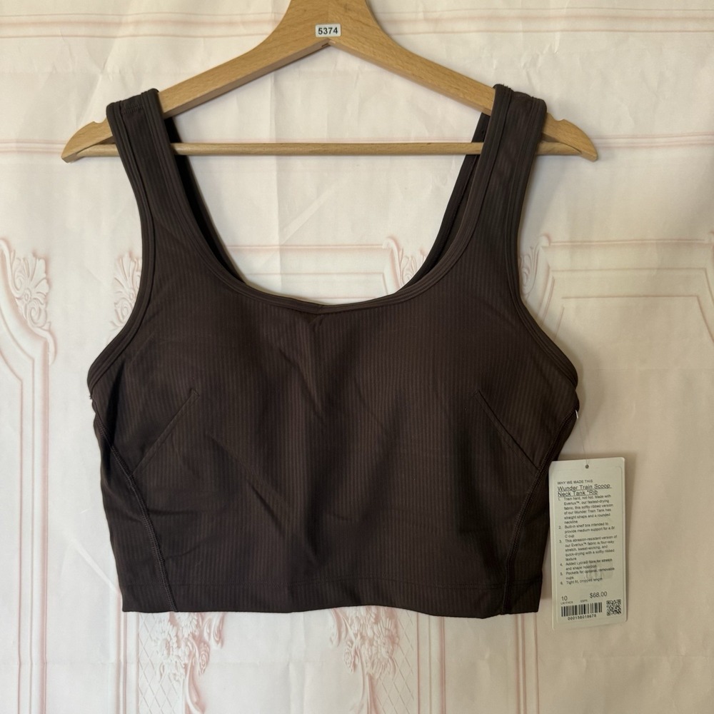 NWT Lululemon Wunder Train Scoop Neck Tank Rib ESPR Brown Sz 10 $68 Athleisure
